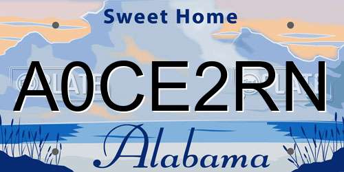 A0CE2RN Alabama License Plate