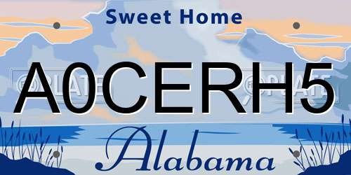 A0CERH5 Alabama License Plate