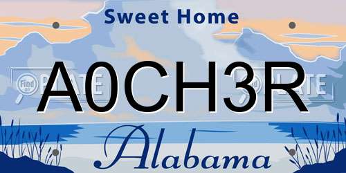A0CH3R Alabama License Plate