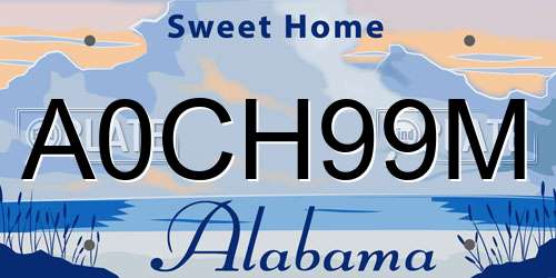 A0CH99M Alabama License Plate