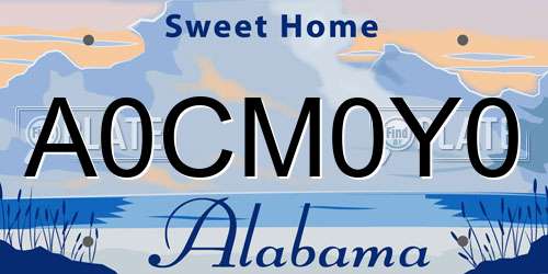 A0CM0Y0 Alabama License Plate