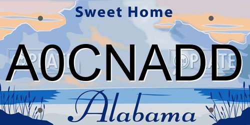 A0CNADD Alabama License Plate