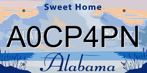 A0CP4PN Alabama License Plate