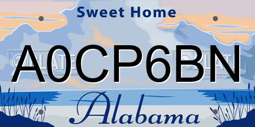 A0CP6BN Alabama License Plate