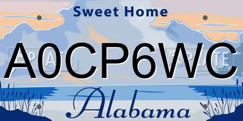A0CP6WC Alabama License Plate