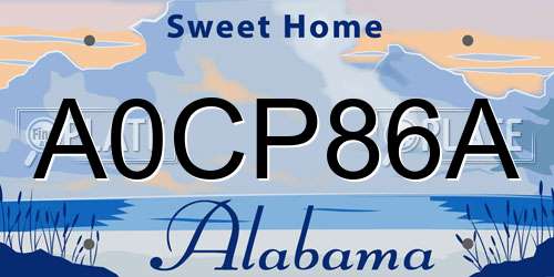 A0CP86A Alabama License Plate