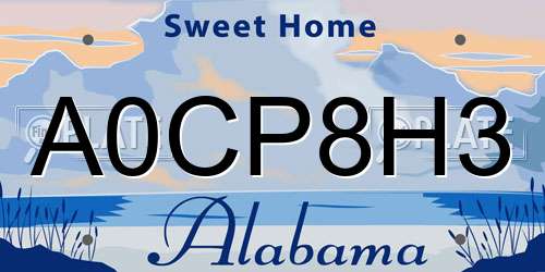 A0CP8H3 Alabama License Plate
