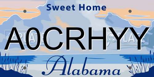 A0CRHYY Alabama License Plate