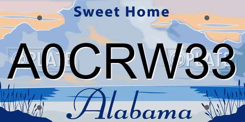 A0CRW33 Alabama License Plate