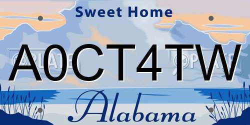 A0CT4TW Alabama License Plate