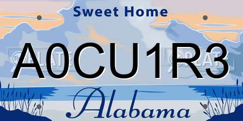 A0CU1R3 Alabama License Plate