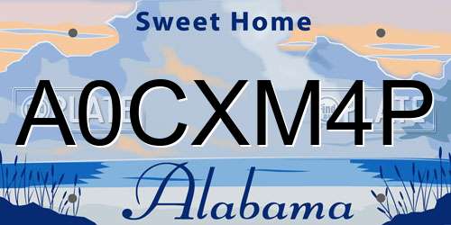 A0CXM4P Alabama License Plate