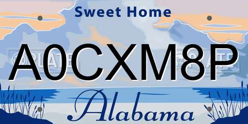 A0CXM8P Alabama License Plate