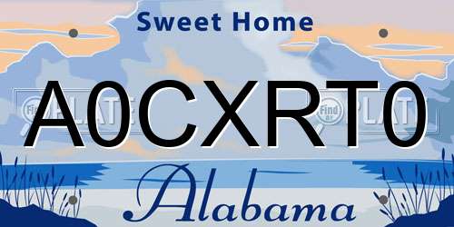A0CXRT0 Alabama License Plate