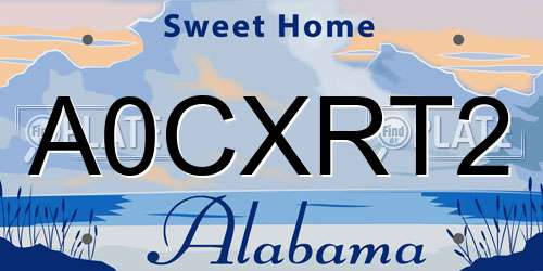 A0CXRT2 Alabama License Plate