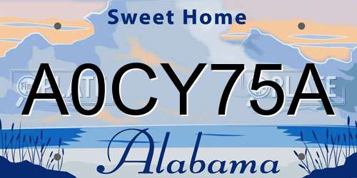 A0CY75A Alabama License Plate