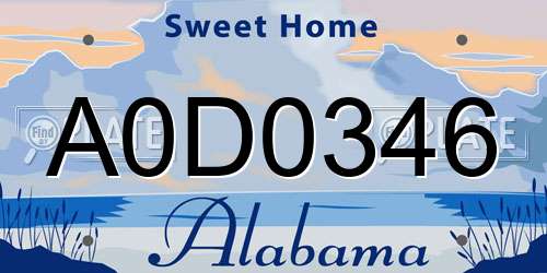 A0D0346 Alabama License Plate