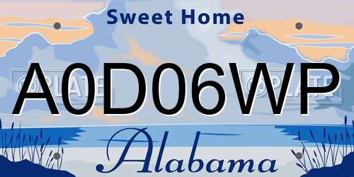 A0D06WP Alabama License Plate