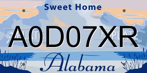 A0D07XR Alabama License Plate