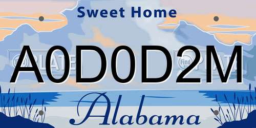 A0D0D2M Alabama License Plate