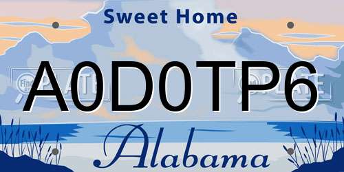 A0D0TP6 Alabama License Plate