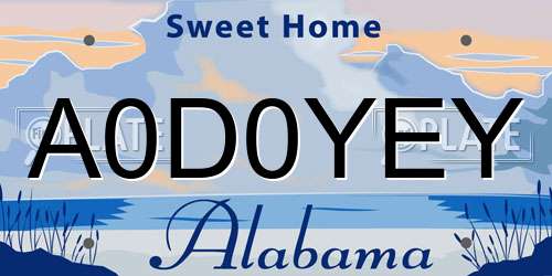 A0D0YEY Alabama License Plate