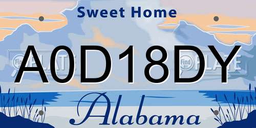 A0D18DY Alabama License Plate