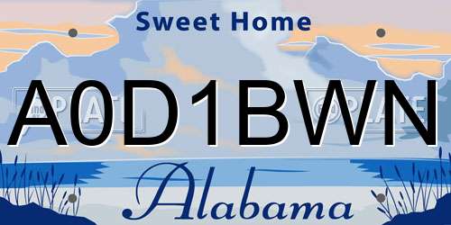 A0D1BWN Alabama License Plate