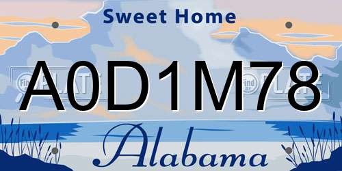 A0D1M78 Alabama License Plate