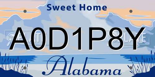 A0D1P8Y Alabama License Plate