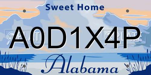 A0D1X4P Alabama License Plate