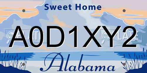 A0D1XY2 Alabama License Plate