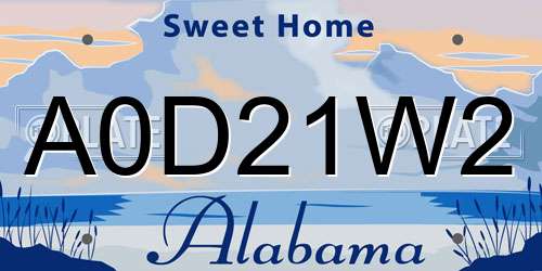 A0D21W2 Alabama License Plate