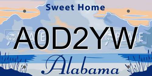 A0D2YW Alabama License Plate