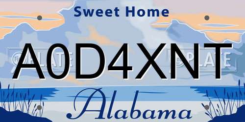 A0D4XNT Alabama License Plate