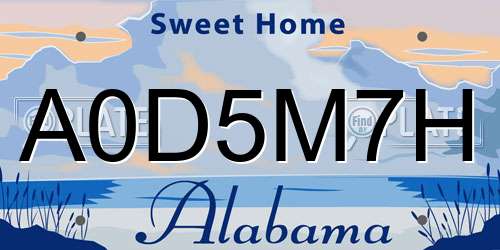 A0D5M7H Alabama License Plate