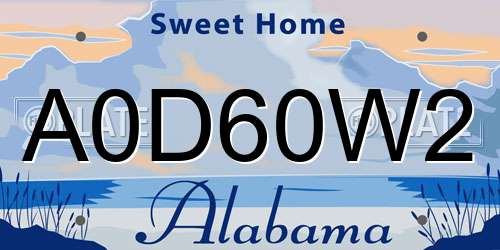 A0D60W2 Alabama License Plate