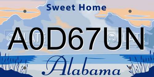 A0D67UN Alabama License Plate