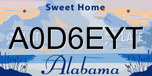A0D6EYT Alabama License Plate