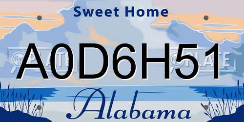 A0D6H51 Alabama License Plate