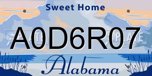 A0D6R07 Alabama License Plate