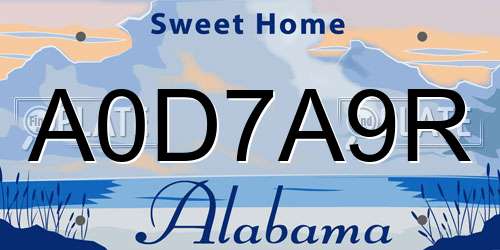 A0D7A9R Alabama License Plate