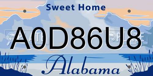 A0D86U8 Alabama License Plate