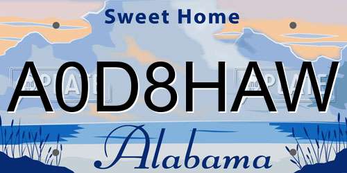 A0D8HAW Alabama License Plate