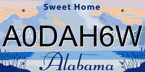 A0DAH6W Alabama License Plate