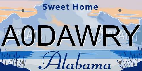 A0DAWRY Alabama License Plate