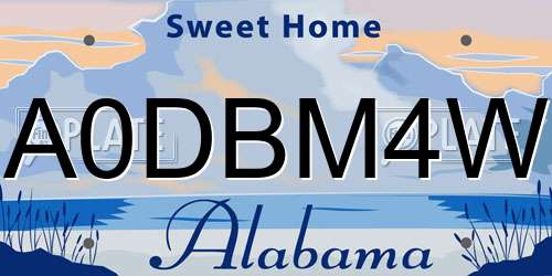 A0DBM4W Alabama License Plate