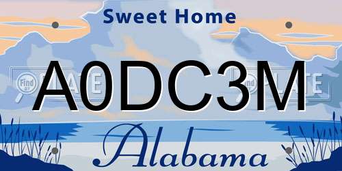 A0DC3M Alabama License Plate