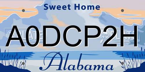 A0DCP2H Alabama License Plate