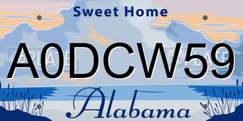 A0DCW59 Alabama License Plate